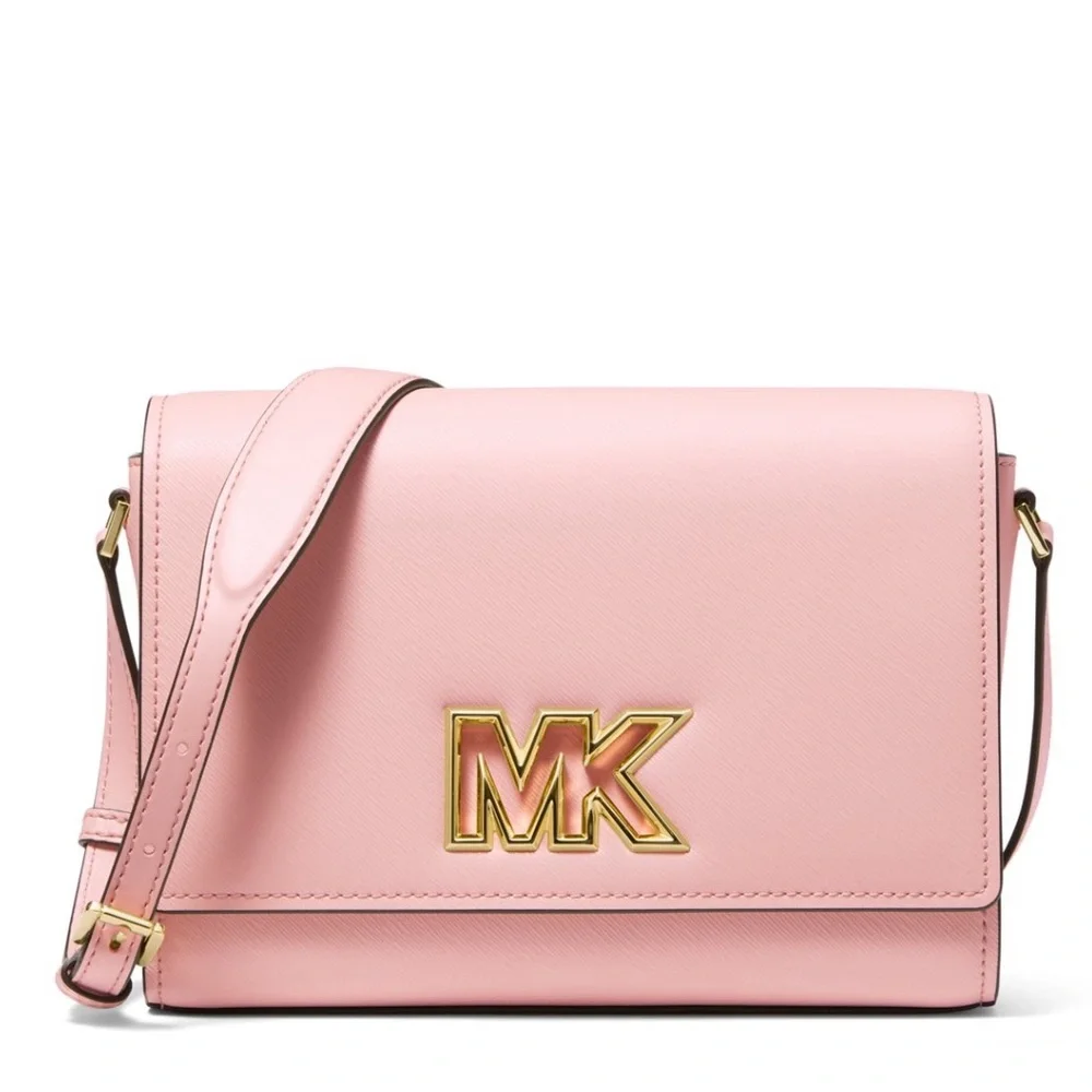 MICHAEL MICHAEL KORS Mimi Medium Leather Messenger Crossbody Bag Powder Blush